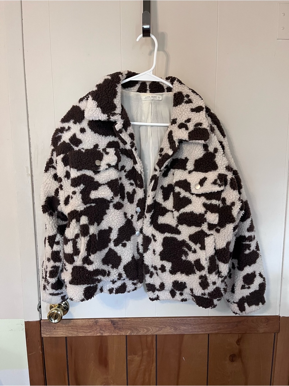 12th Tribe Sherpa Cow-Print Jacket - Brown & Cream